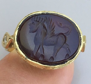 14K gold ring with carved stone. Nobel Antique Jewelry Santa Monica.